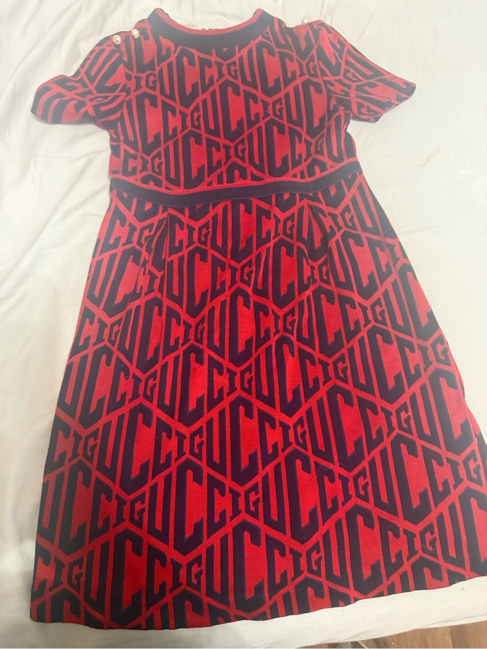 Gucci Red and Black Logo-Print Short Sleeve Kids Dress size 8